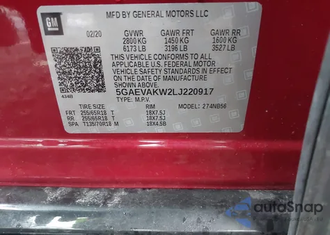 2020 Buick Enclave Awd Essence z USA, uszkodzony, nr VIN 5GAEVAKW2LJ220917